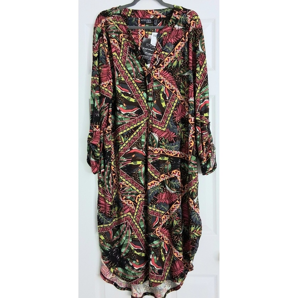 Attitudes by Renee Caftan Tunic Women's Size 1X Global Illusions 3/4 Sleeve NEW